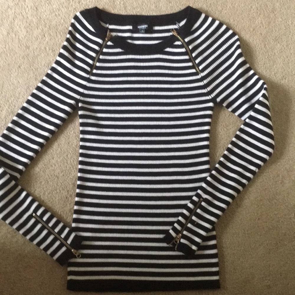 Nordstrom Zipper Detail Striped Top
